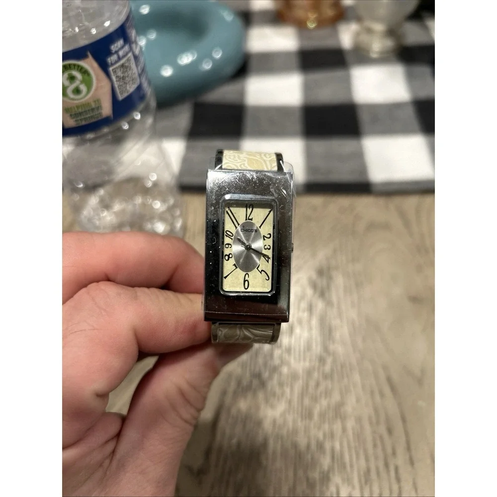 Chico's CH-921 Floral Cuff Watch Cream Silver‎ Tone Japan Movement NEW